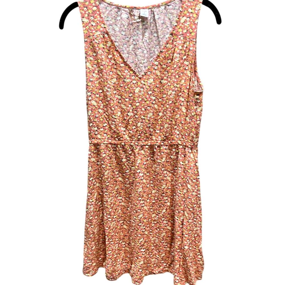 Old Navy Orange and Yellow Floral V-Neck Sleeveless Short Dress  Elastic Waist M